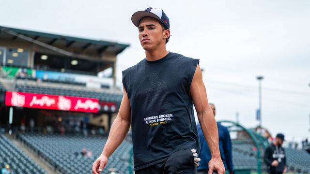 George Lombard Jr. of the Scranton/Wilkes-Barre RailRiders exits the field before a Minor League Baseball game at Coca-Cola Park in Allentown, United States, on May 22, 2026.