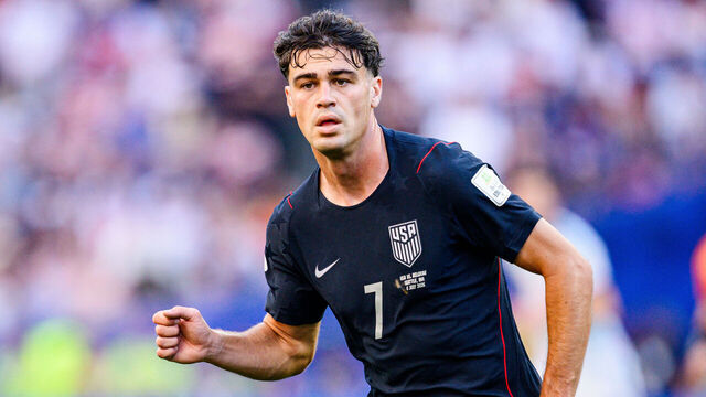 SEATTLE, WASHINGTON - JULY 6: Gio Reyna #7 of United States looks on during the second half of the FIFA World Cup 2026 Round Of 16 match against Belgium at Seattle Stadium on July 6, 2026 in Seattle, United States.