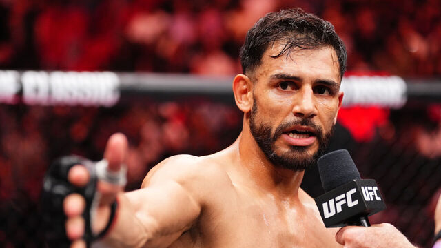 MIAMI, FLORIDA - APRIL 12: Yair Rodriguez of Mexico reacts after a victory against Patricio 'Pitbull' Freire of Brazil in a featherweight bout during the UFC 314 event at Kaseya Center on April 12, 2025 in Miami, Florida.