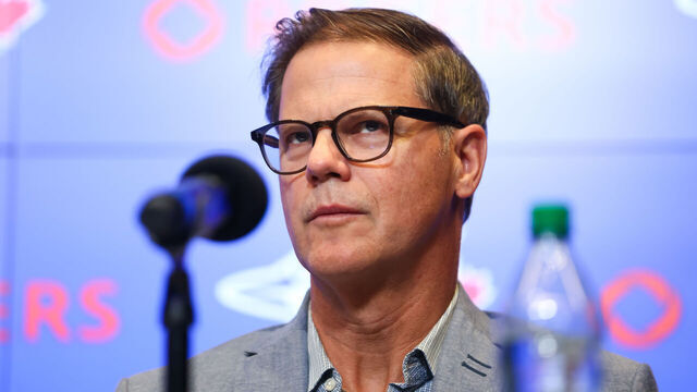 TORONTO, CANADA - JANUARY 6: Kazuma Okamoto (not pictured) #7 of the Toronto Blue Jays is introduced during a press conference alongside Ross Atkins, General Manager of the Toronto Blue Jays at Rogers Centre on January 6, 2026 in Toronto, Canada.