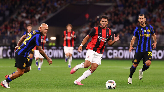 PERTH, AUSTRALIA - AUGUST 05: Goncalo Matias Ramos of AC Milan in action during the pre-season match between AC Milan and FC Internazionale at Optus Stadium on August 05, 2026 in Perth, Australia.