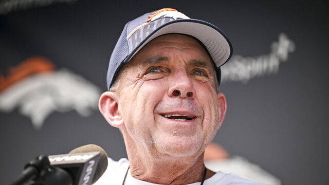 CENTENNIAL , CO - AUGUST 3: Sean Payton of the Denver Broncos speaks during training camp at Broncos Park in Centennial, Colorado on Monday, August 3, 2026.