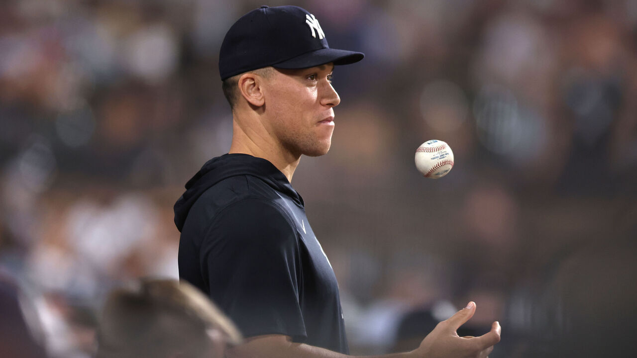 CHICAGO, ILLINOIS - JULY 29: Aaron Judge #99 of the New York Yankees looks on during a game against the Chicago White Sox at Rate Field on July 29, 2026 in Chicago, Illinois.