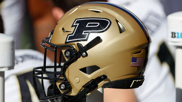 COLUMBUS, OH - NOVEMBER 09: A Purdue Boilermakers helmet sits during the game against the Purdue Boilermakers and the Ohio State Buckeyes on November 9, 2024, at Ohio Stadium in Columbus, OH.