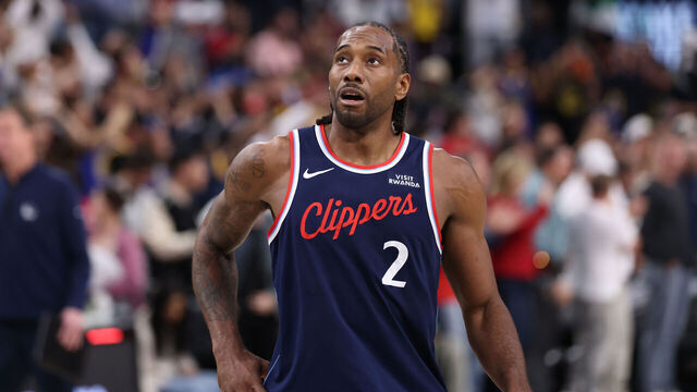 INGLEWOOD, CA - APRIL 15: Clippers forward Kawhi Leonard, #2, walks off the court after their season-ending loss to the Golden State Warriors during an NBA play-in-tournament at the Intuit Dome in Inglewood Wednesday, April 15, 2026. (Allen J. Schaben / Los Angeles Times via Getty Images)