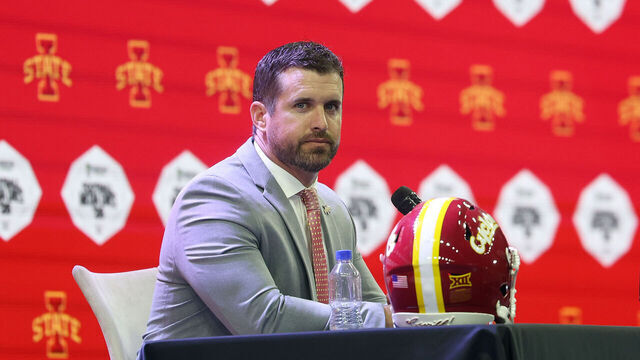 FRISCO, TEXAS - JULY 08: Head coach Jimmy Rogers of the Iowa State Cyclones speaks to the media during the Big 12 Media Days at The Ford Center at The Star on July 08, 2026 in Frisco, Texas.