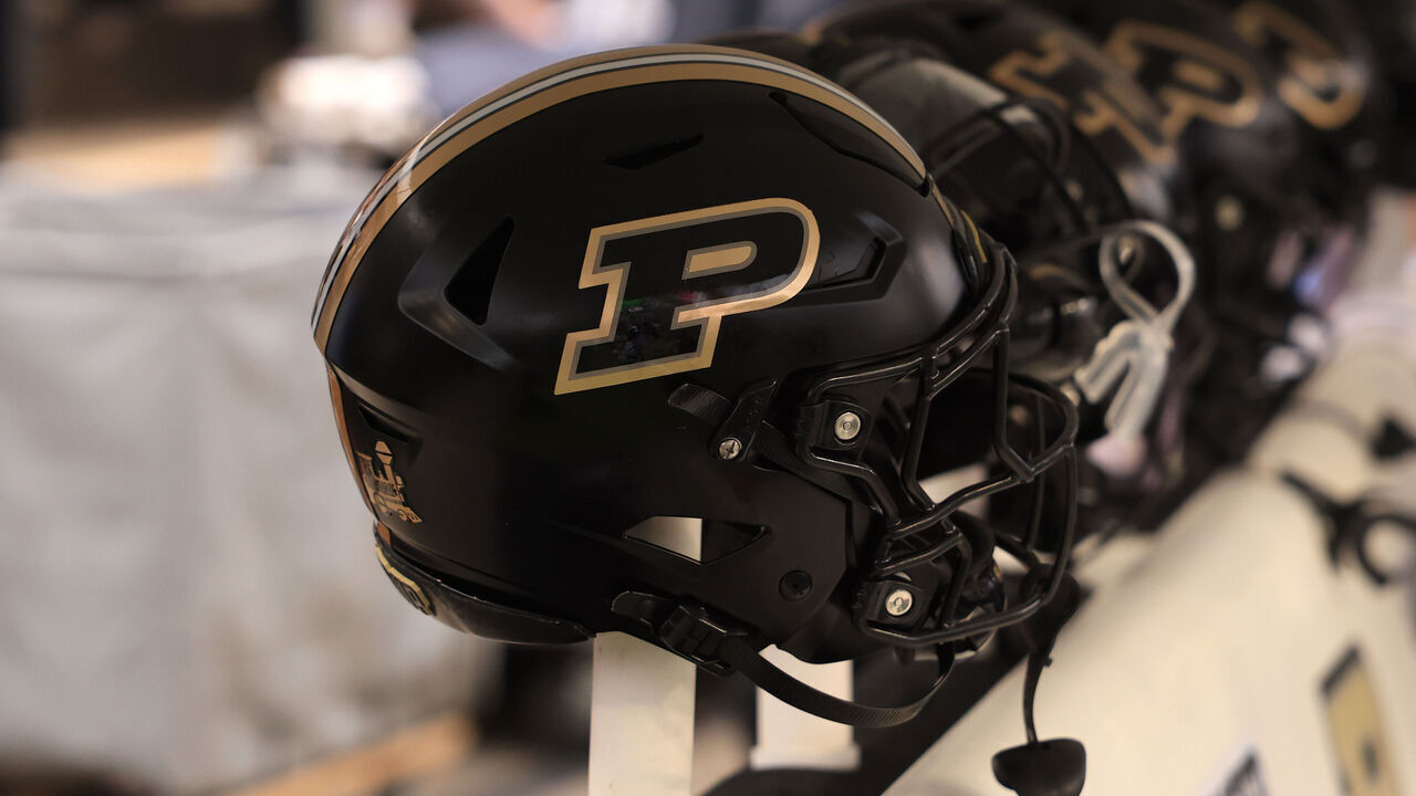 WEST LAFAYETTE, INDIANA - NOVEMBER 08: A Purdue Boilermakers helmet is seen on the sidelines in the game against the Ohio State Buckeyes at Ross-Ade Stadium on November 08, 2025 in West Lafayette, Indiana.