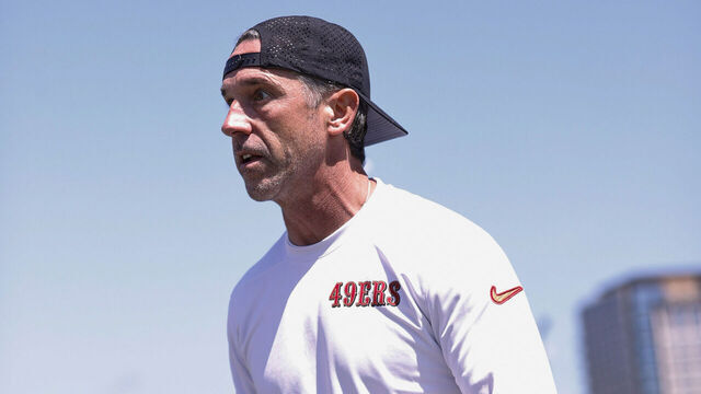 SANTA CLARA, CA - MAY 8: Head Coach Kyle Shanahan of the San Francisco 49ers on the field during Rookie Minicamp at SAP Performance Facility on May 8, 2026 in Santa Clara, California.