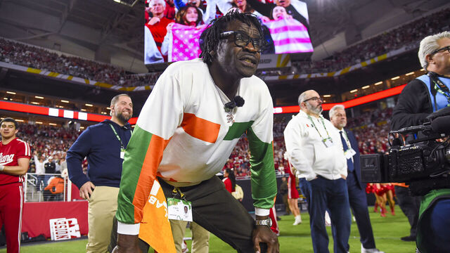 MIAMI GARDENS, FLORIDA - JANUARY 19: Former player Michael Irvin looks on during the first half of the College Football Playoff National Championship between the Indiana Hoosiers and the Miami Hurricanes at Hard Rock Stadium on January 19, 2026 in Miami Gardens, Florida.