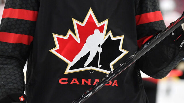 EDMONTON, AB - AUGUST 17: A generic photo of the Team Canada logo prior to the game against Switzerland in the IIHF World Junior Championship on August 17, 2022 at Rogers Place in Edmonton, Alberta, Canada