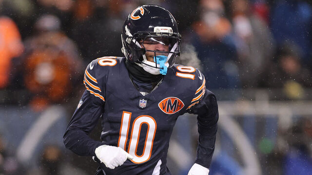 CHICAGO, ILLINOIS - JANUARY 18: Luther Burden III #10 of the Chicago Bears in action against the Los Angeles Rams in the NFC Divisional Playoffs at Soldier Field on January 18, 2026 in Chicago, Illinois.