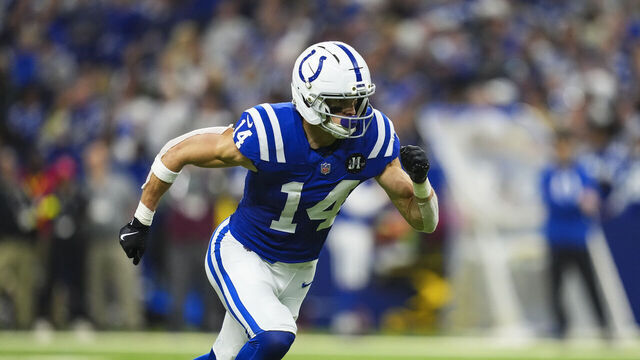 INDIANAPOLIS, IN - DECEMBER 28: Alec Pierce #14 of the Indianapolis Colts runs a route during an NFL football game against the Jacksonville Jaguars at Lucas Oil Stadium on December 28, 2025 in Indianapolis, Indiana.