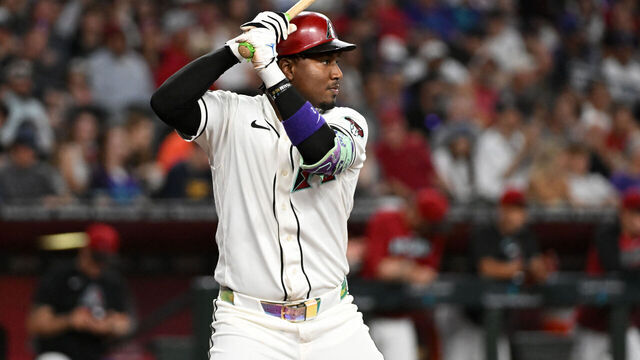PHOENIX, ARIZONA - AUGUST 09: Geraldo Perdomo #2 of the Arizona Diamondbacks gets ready in the batters box against the Los Angeles Dodgers at Chase Field on August 09, 2026 in Phoenix, Arizona.