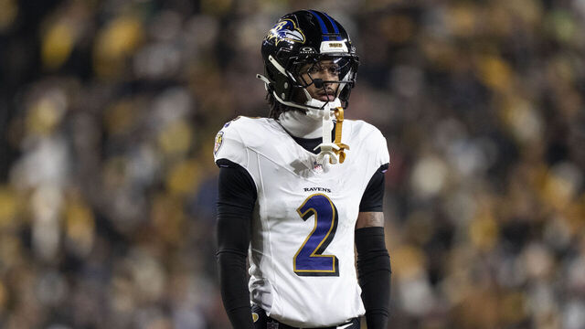 PITTSBURGH, PENNSYLVANIA - JANUARY 4: Nate Wiggins #2 of the Baltimore Ravens looks on during an NFL football game against the Pittsburgh Steelers at Acrisure Stadium on January 04, 2026 in Pittsburgh, Pennsylvania.