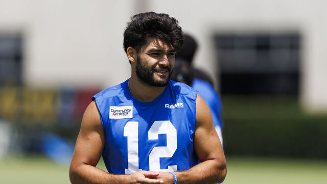 LOS ANGELES, CALIFORNIA - JULY 28: Puka Nacua #12 of the Los Angeles Rams during training camp at Loyola Marymount University on July 28, 2026 in Los Angeles, California.