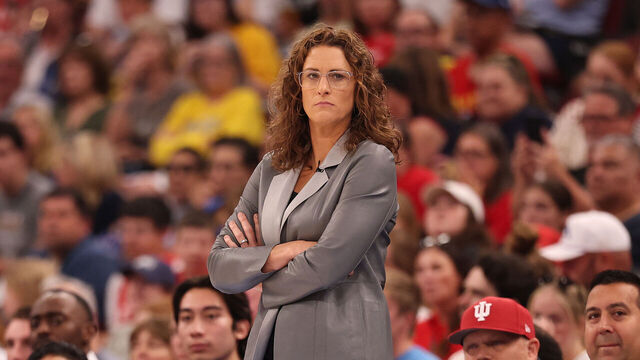 CHICAGO, ILLINOIS - AUGUST 08: Head coach Stephanie White of the Indiana Fever looks on against the Chicago Sky during the first half at United Center on August 08, 2026 in Chicago, Illinois.