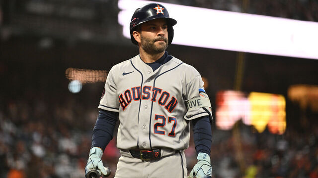 SAN FRANCISCO, CALIFORNIA - AUGUST 10: Jose Altuve #27 of the Houston Astros against the San Francisco Giants at Oracle Park on August 10, 2026 in San Francisco, California.