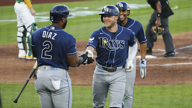 SACRAMENTO, CA - AUGUST 11: Taylor Walls #6 of the Tampa Bay Rays celebrates after hitting a home run during the game between the Tampa Bay Rays and the Athletics at Sutter Health Park on Tuesday, August 11, 2026 in Sacramento, California.