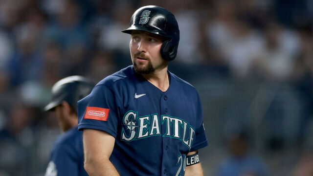 NEW YORK, NEW YORK - AUGUST 11: Cal Raleigh #29 of the Seattle Mariners heads back to the dugout after striking out in the second inning against the New York Yankees at Yankee Stadium on August 11, 2026 in the Bronx borough of New York City.