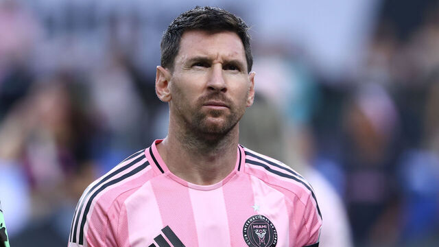 MIAMI, FL - AUGUST 05: Inter Miami CF offense Leo Messi (10) stands for the national enthem before the Leagues Cup match between Inter Miami and Athletico de San Luis on Wednesday, August 5, 2026 at Nu Stadium in Miami, FL.