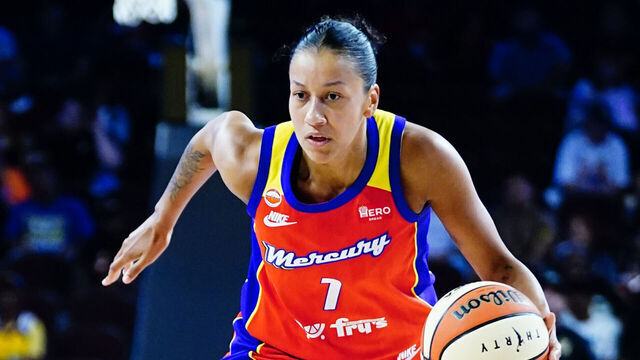 LOS ANGELES, CA - AUG 11: Noemie Brochant #1 of the Phoenix Mercury dribbles the ball during the game against the Los Angeles Sparks on August 11, 2026 at Galen Center in Los Angeles, California. NOTE TO USER: User expressly acknowledges and agrees that, by downloading and/or using this Photograph, user is consenting to the terms and conditions of the Getty Images License Agreement. Mandatory Copyright Notice: Copyright 2026 NBAE