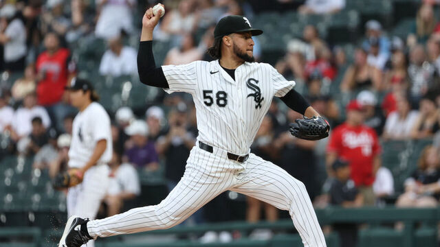 CHICAGO, ILLINOIS - AUGUST 12: Luis Castillo #58 of the Chicago White Sox delivers a pitch during the first inning against the Cincinnati Reds at Rate Field on August 12, 2026 in Chicago, Illinois.