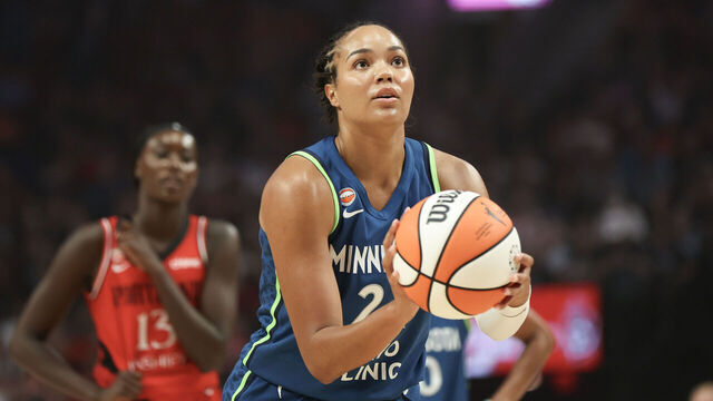 PORTLAND, OREGON - AUGUST 12: Napheesa Collier #24 of the Minnesota Lynx takes a free throw against the Portland Fire during the first quarter at Moda Center on August 12, 2026 in Portland, Oregon.