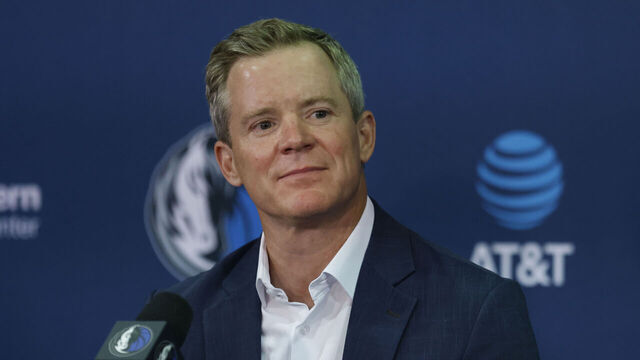 DALLAS, TEXAS - JUNE 29: New Dallas Mavericks head coach Dusty May is introduced during a press conference at American Airlines Center on June 29, 2026 in Dallas, Texas.