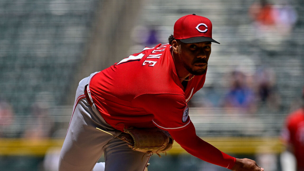 DENVER, COLORADO - JULY 19: Hunter Greene #21 of the Cincinnati Reds pitches in the first inning against the Colorado Rockies at Coors Field on July 19, 2026 in Denver, Colorado.