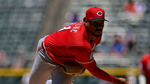 DENVER, COLORADO - JULY 19: Hunter Greene #21 of the Cincinnati Reds pitches in the first inning against the Colorado Rockies at Coors Field on July 19, 2026 in Denver, Colorado.