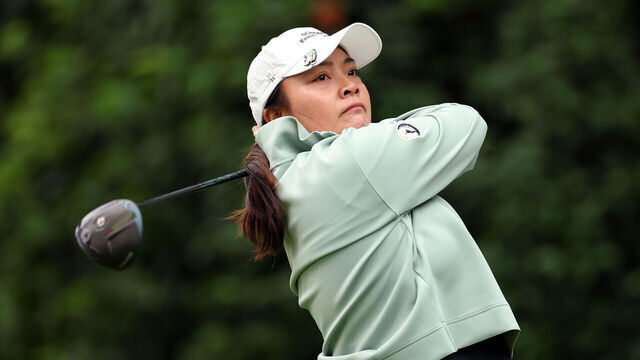 PORTLAND, OREGON - AUGUST 13: Mariel Galdiano of the United States plays her shot from the fifth tee during the first round of The Standard Portland Classic 2026 at Columbia Edgewater Country Club on August 13, 2026 in Portland, Oregon.