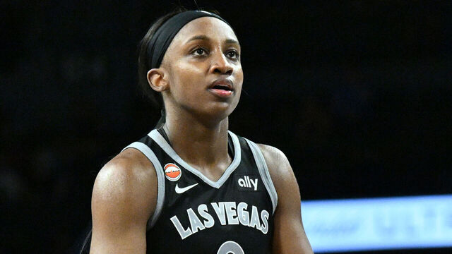 LAS VEGAS, NV - AUG 13: Jackie Young #0 of the Las Vegas Aces shoots a free throw during the game against the Washington Mystics on August 13, 2026 at Michelob ULTRA Arena in Las Vegas, Nevada. Mandatory Copyright Notice: Copyright 2026 NBAE