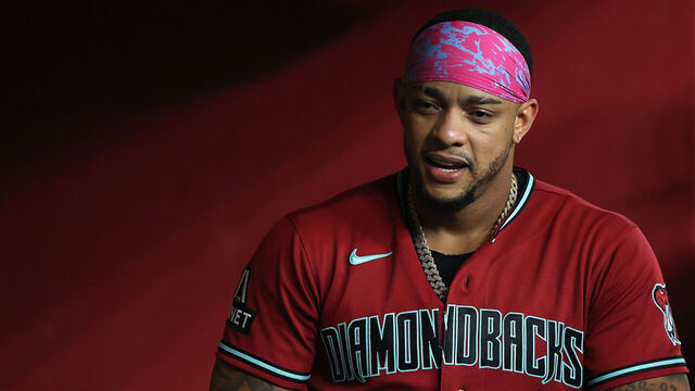 PHOENIX, ARIZONA - AUGUST 11: Ketel Marte #4 of the Arizona Diamondbacks reacts after hitting a solo home run against the Colorado Rockies during the first inning of the MLB game at Chase Field on August 11, 2026 in Phoenix, Arizona.