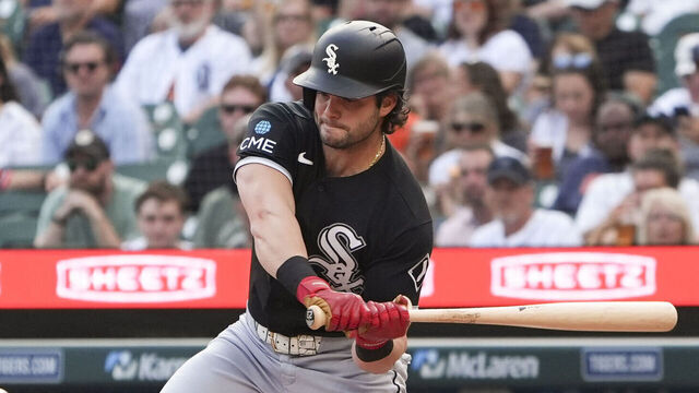 DETROIT, MI - AUGUST 14: Andrew Benintendi #23 of the Chicago White Sox bats during the game between the Chicago White Sox and the Detroit Tigers at Comerica Park on Friday, August 14, 2026 in Detroit, Michigan.