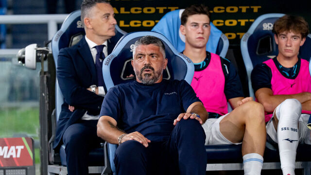 Gennaro Gattuso Head Coach of SS Lazio looks on during the serie Coppa Italia match between SS Lazio and Mantova 1911 at Stadio Olimpico on August 16, 2026 in Rome, Italy