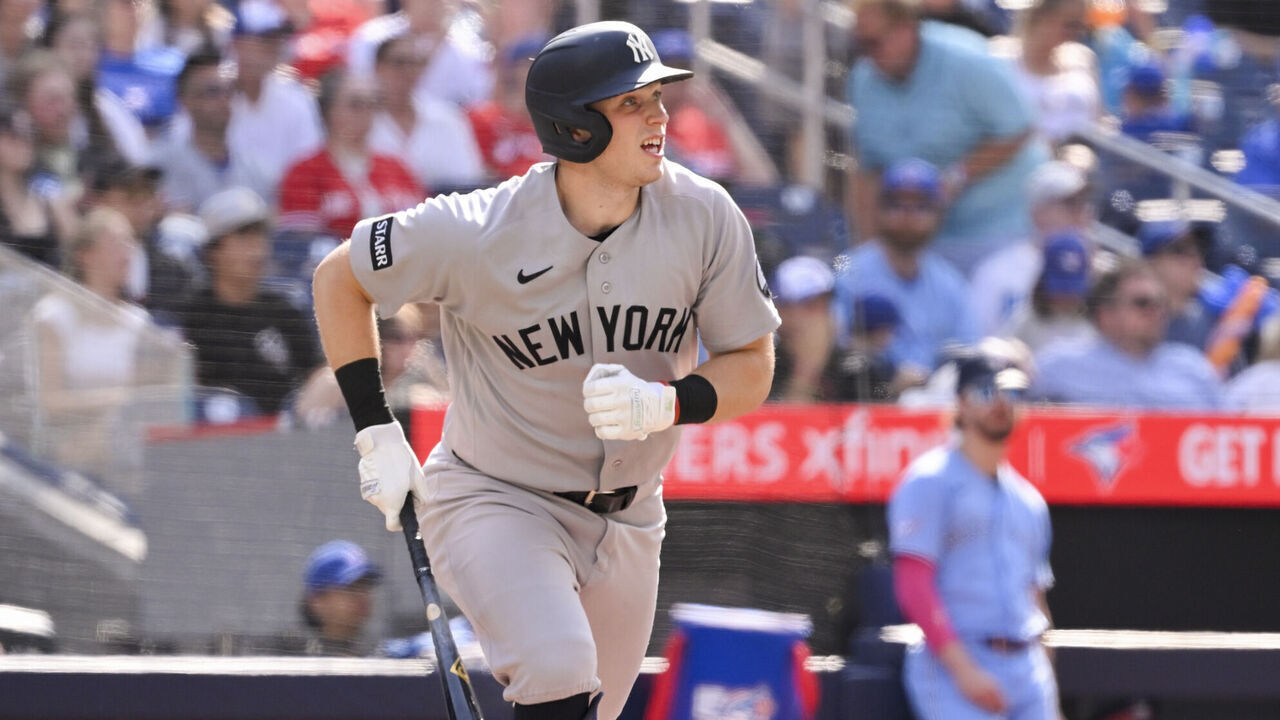 TORONTO, ON - AUGUST 16: Ben Rice #22 of the New York Yankees rounds the bases after hitting a two-run home run in the tenth inning during the game between the New York Yankees and the Toronto Blue Jays at Rogers Centre on Sunday, August 16, 2026 in Toronto, Ontario, Canada.