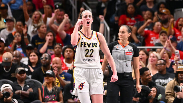ATLANTA, GA - AUGUST 16: Caitlin Clark #22 of the Indiana Fever celebrates during the game against the Atlanta Dream on August 16, 2026 at State Farm Arena in Atlanta, Georgia. Mandatory Copyright Notice: Copyright 2026 NBAE