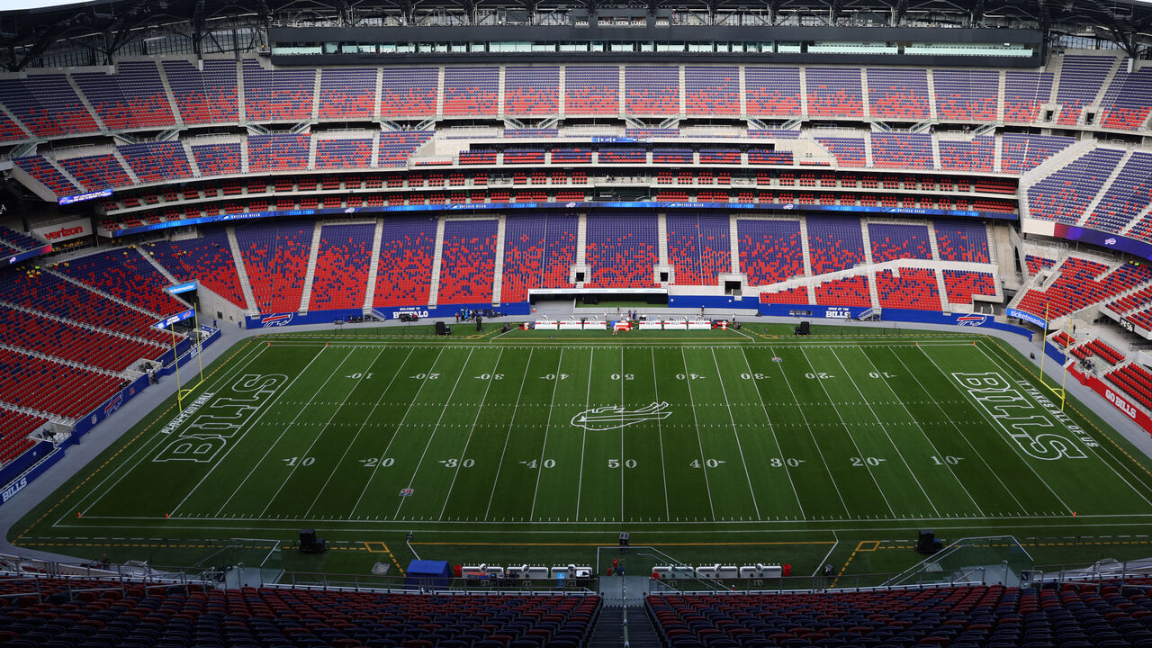 ORCHARD PARK, NEW YORK - AUGUST 15: A general view of Highmark Stadium before a game between the Buffalo Bills and the Carolina Panthers on August 15, 2026 in Orchard Park, New York.