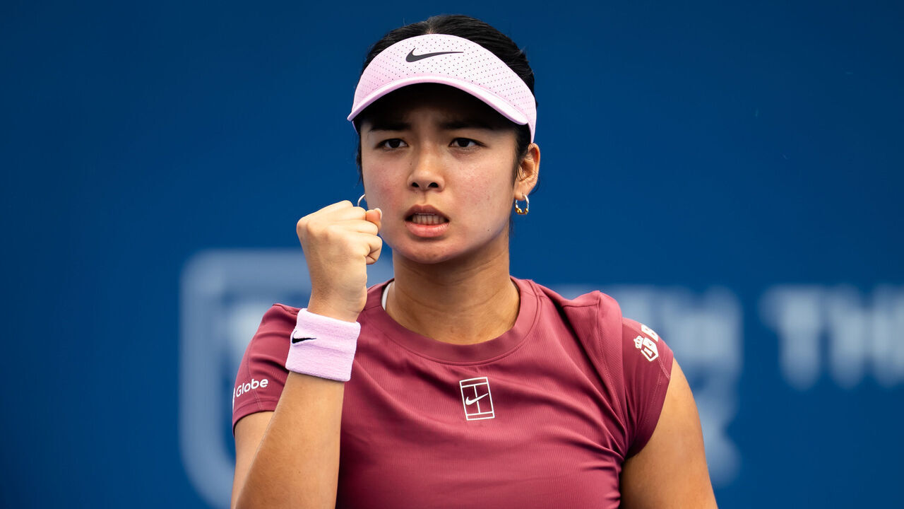MASON, OHIO - AUGUST 15: Alexandra Eala of the Philippines reacts while competing against Elena Gabriela Ruse of Romania in the second round of the Cincinnati Open on Day 5 at Lindner Family Tennis Center on August 15, 2026 in Mason, Ohio.