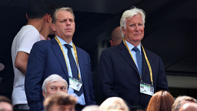 EAST RUTHERFORD, NEW JERSEY - JULY 13: Todd Boehly, Chairman of Chelsea (L) and co-owner Mark Walter during the FIFA Club World Cup 2025 final match between Chelsea FC and Paris Saint-Germain at MetLife Stadium on July 13, 2025 in East Rutherford, United States.