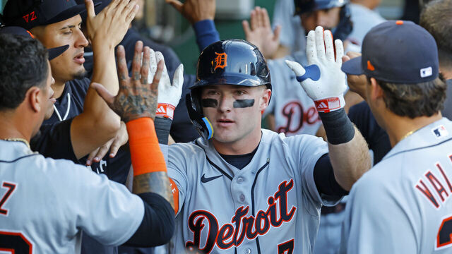 PITTSBURGH, PA - AUGUST 17: Kevin McGonigle #7 of the Detroit Tigers celebrates after hitting a two-run home run to in the second inning against the Pittsburgh Pirates at PNC Park on August 17, 2026 in Pittsburgh, Pennsylvania.