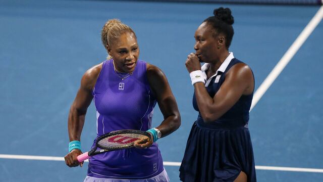 CINCINNATI, OH - AUGUST 17: Serena and Venus Williams of the United States talk during the Cincinnati Open at the Lindner Family Tennis Center on August 17, 2026 in Mason, Ohio.