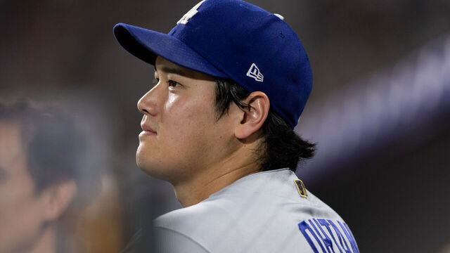 DENVER, CO - AUGUST 17: Shohei Ohtani #17 of the Los Angeles Dodgers looks on from the dugout during the game between the Los Angeles Dodgers and the Colorado Rockies at Coors Field on Monday, August 17, 2026 in Denver, Colorado.
