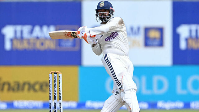 India's Rishabh Pant plays a shot during the fourth day of the first Test cricket match between Sri Lanka and India at the Galle International Stadium in Galle on August 18, 2026.