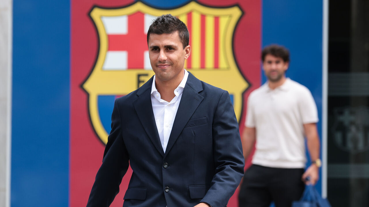 BARCELONA, SPAIN - AUGUST 18: Rodri leaves the FC barcelona offices ahead of the official presentation as new player of FC Barcelona at Spotify Camp Nou on August 18, 2026 in Barcelona, Spain.