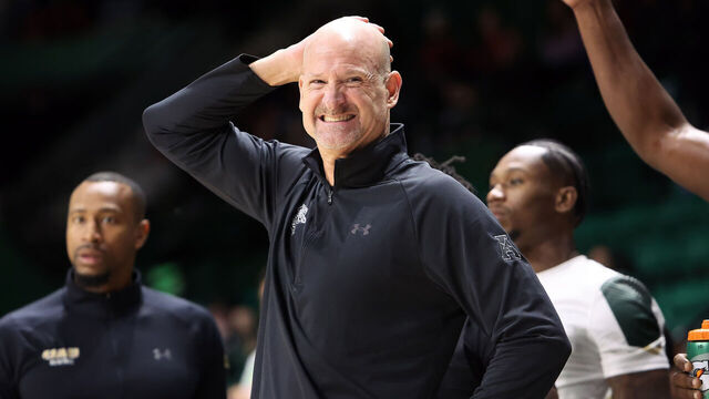 BIRMINGHAM, AL - DECEMBER 15: UAB Blazers head coach Andy Kennedy reacts to a call during the game between the UAB Blazers and the Arkansas State Red Wolves on December 15, 2024 at Bartow Arena in Birmingham, Alabama.