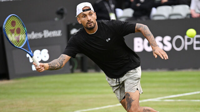 09 June 2026, Baden-Württemberg, Stuttgart: Tennis: ATP Tour - Stuttgart, Singles, Men, 1st round. Kyrgios (Australia) - Moutet (France). Nick Kyrgios in action. Photo: Marijan Murat/dpa