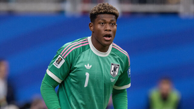 HOUSTON, TEXAS - JUNE 29: Zion Suzuki of Japan looks on during the FIFA World Cup 2026 Round Of 32 match between Brazil and Japan at Houston Stadium on June 29, 2026 in Houston, Texas.