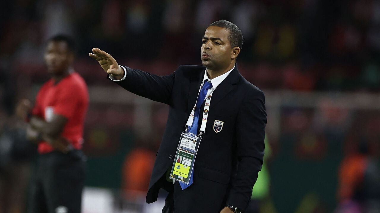 CORRECTION / Cape Verde's coach Humberto Bettencourt gestures towards players from the touchline during the Group A Africa Cup of Nations (CAN) 2021 football match between Cape Verde and Burkina Faso at Stade d'Olembé in Yaounde on January 13, 2022. to third parties, please ensure that the same actions are carried out by them. Failure to promptly comply with these instructions will entail liability on your part for any continued or post notification usage. Therefore we thank you very much for all your attention and prompt action. We are sorry for the inconvenience this notification may cause and remain at your disposal for any further information you may require."