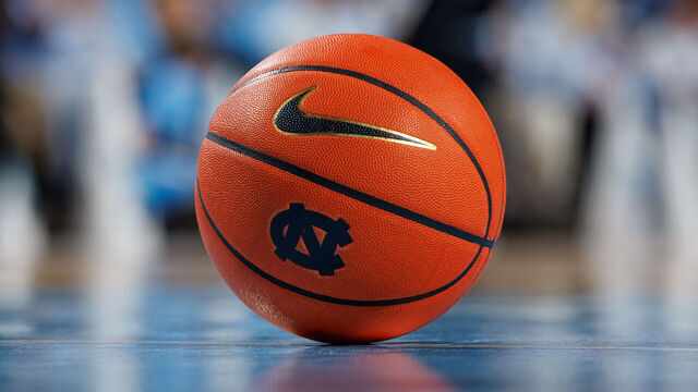 CHAPEL HILL, NC - FEBRUARY 07: A detail view of a basketball with the North Carolina Tar Heels logo during a game against the Duke Blue Devils on February 07, 2026 at the Dean Smith Center in Chapel Hill, North Carolina. North Carolina won 71-68.